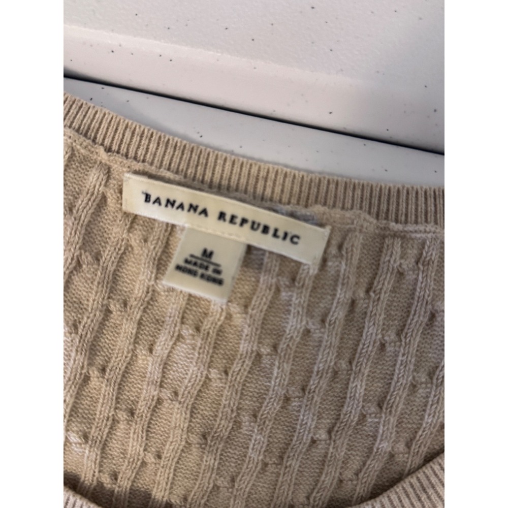 Banana Republic Tan Cable Knit Pima Cotton Wool Blend Sweater Vest Size M o3 - Picture 7 of 7